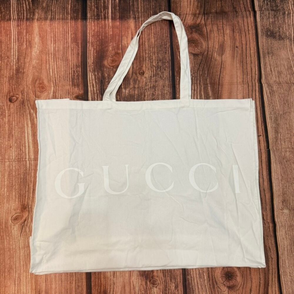 Gucci Tote Shopping Bag White Large Logo Print Open Top 23x30 HUGE